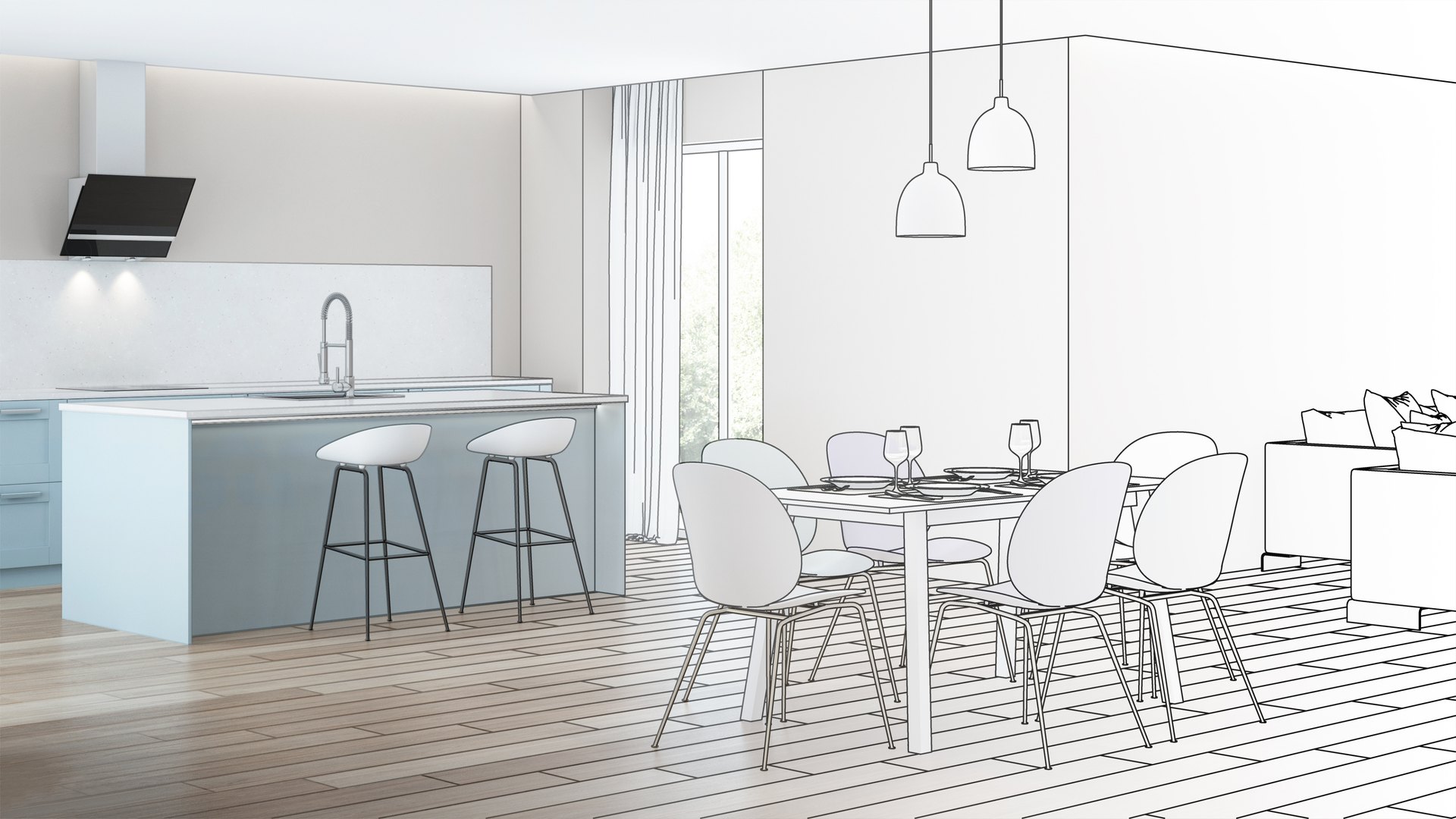 Renderização em desenvolvimento com materiais sendo aplicados