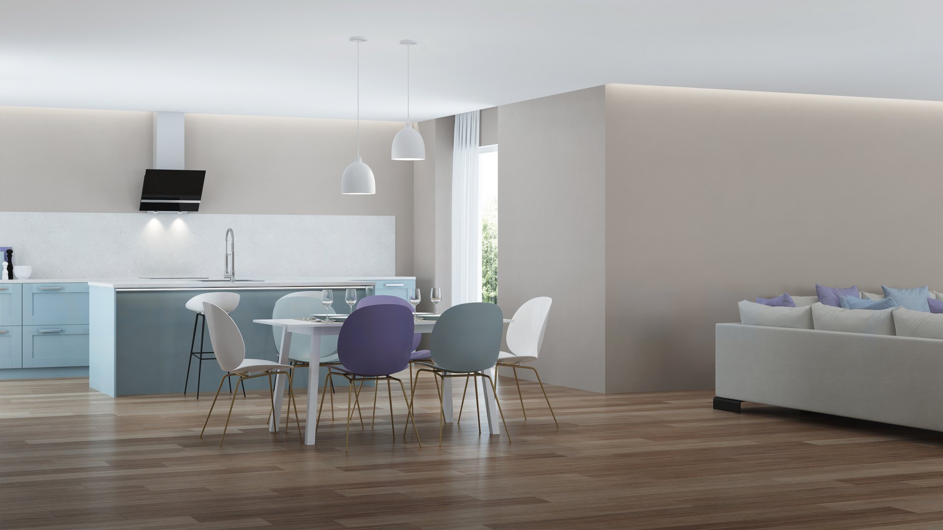 Renderização colorida da sala de jantar